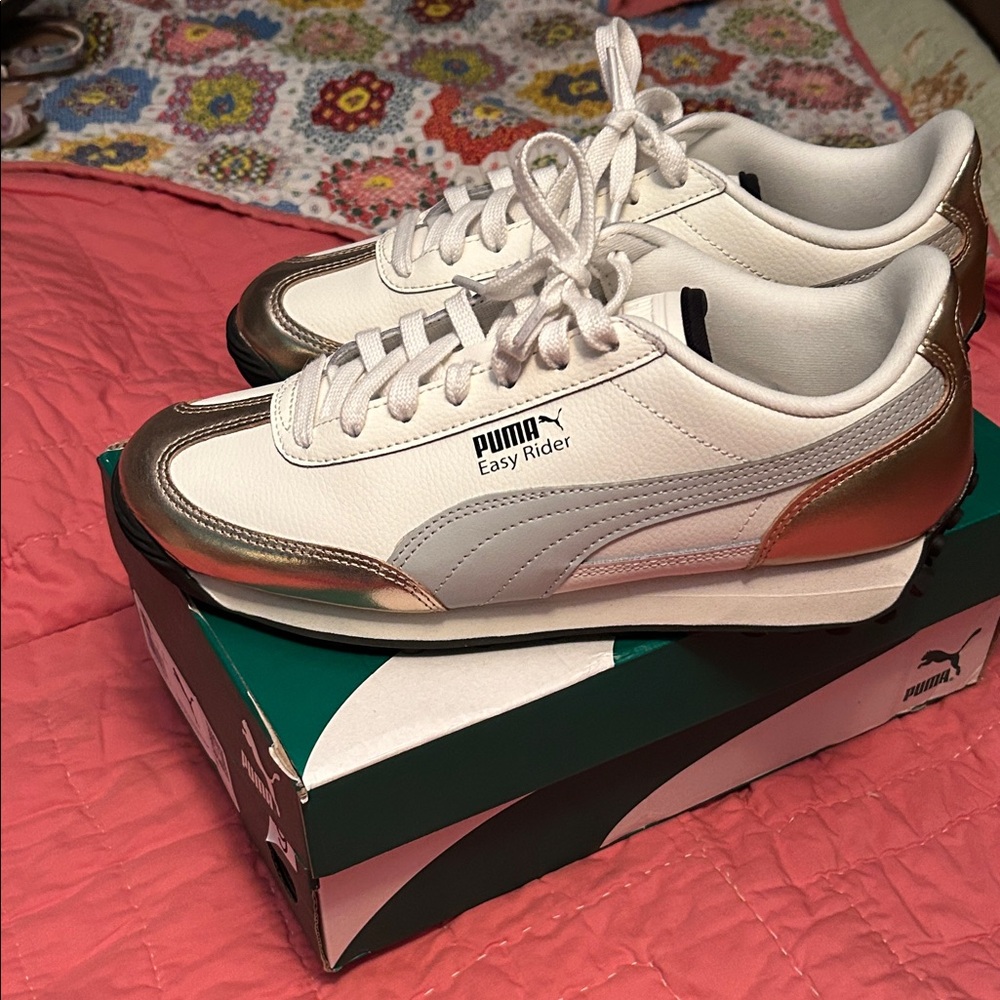 Puma Easy Rider White and Metallic Sneakers